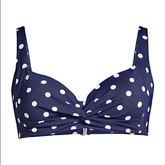 Land’s End Plus Standard twist polkadot bikini top underwire Navy white Various - Picture 3 of 12